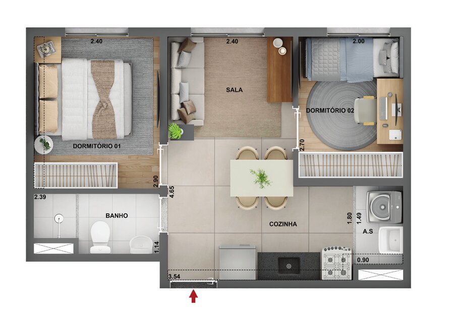 Planta 33,99 m²
