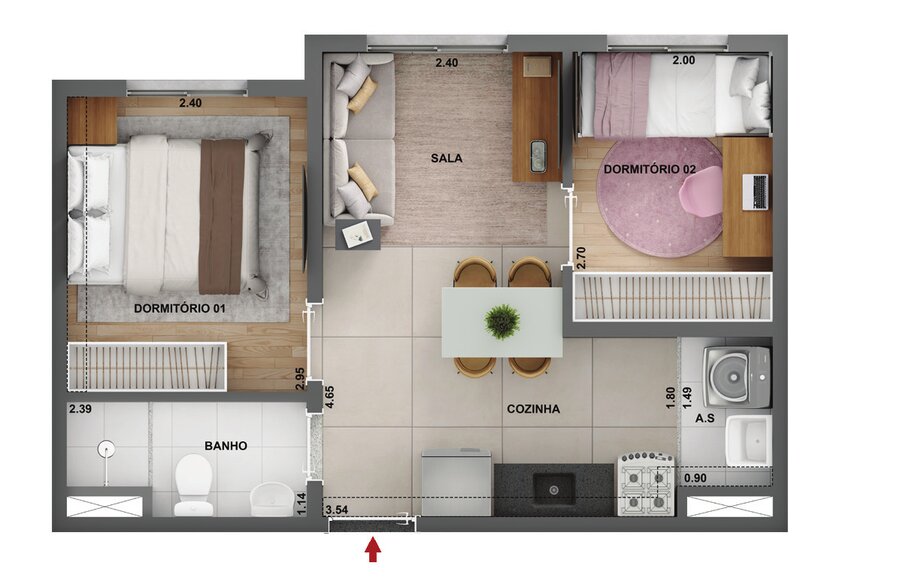 Planta 36,55 m² com terraço