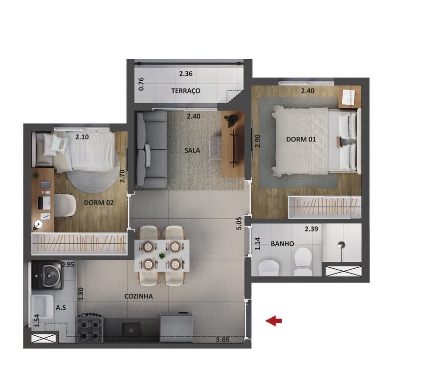 Planta 38,66 m² com terraço